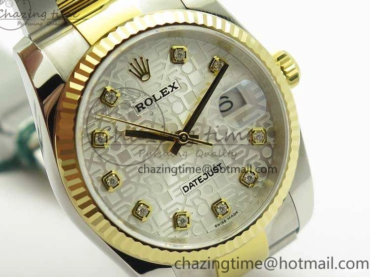 116234 36mm Oyster DJF YG Datejust Edition 1:1 Bracelet V2 Dial On SA3135 Fluted SS White Best Com 1129